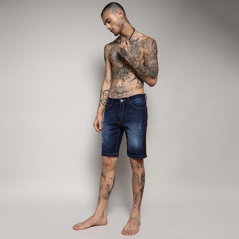 Image of CAHOOT Men's Denim Shorts for Casual Wear | Dark-Wash | Regular Fit | Button Closure | Cotton Denim Shorts Crafted with Comfort Fit for Everyday Wear