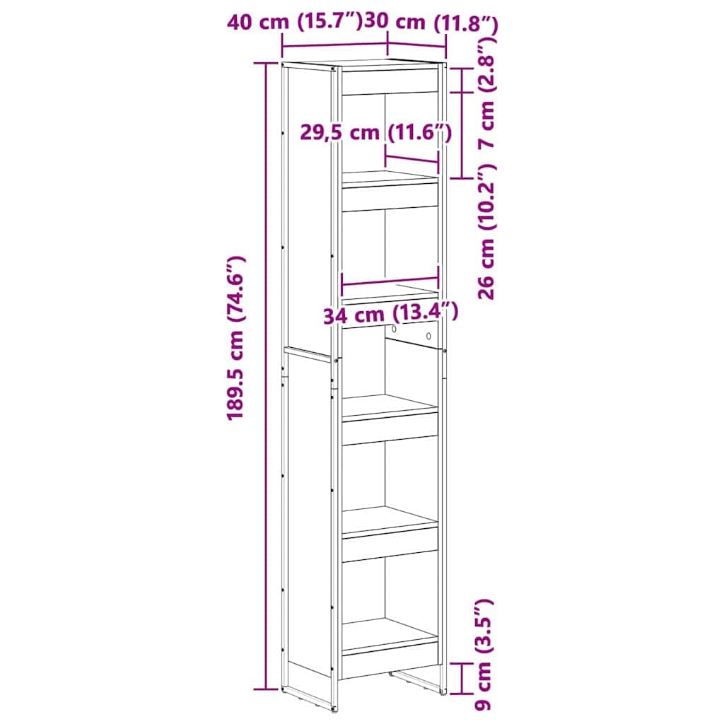 vidaXL Estantería para Libros Roble Artesanal 40 x 30 x 189,5 cm, Mueble para Libros Rectangular, estantería Industrial, Organizador Moderno, Ahorra Espacio en el salón