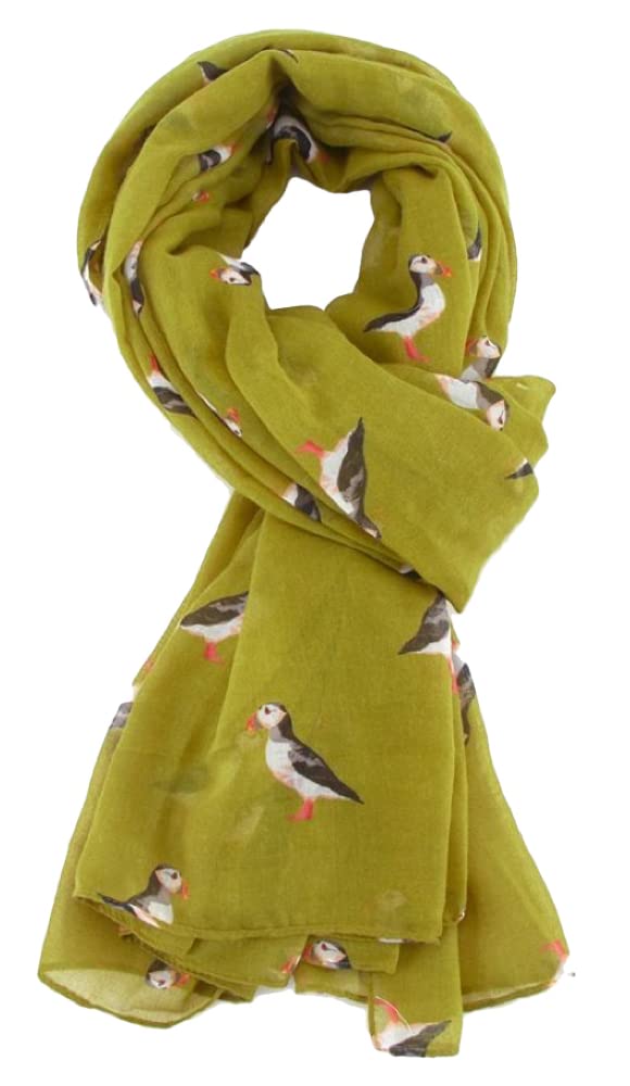 The Olive House Women's Green The Olive House® British Puffin Sea Bird Scarf