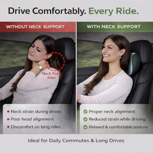 Image of Car Neck Rest Pillow & Lumbar Support Pillow - 100% Memory Foam Ultra Soft Car Seat Cushions | Relieves Neck & Back Pain While Reducing Driving Fatigue (Blue)