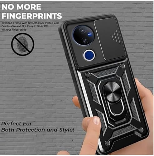Image of SPAZY CASE IQOO Z10R Back Cover | Heavy Duty Hybrid Case with 360 Degree Rotating Finger Ring Holder + Slider Shutter Camera Protection Case for IQOO Z10R - Blue