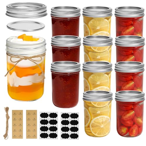 Image of ComSaf Small Mason Jars 8 oz 12Pcs Bulk Set, Half Pint Regular Mouth Mason Jar with Lids and Seal Bands, Glass Canning Jars for Jam, Jelly, Spice, Meal Prep, Shower Wedding Favors, DIY Candles Decor