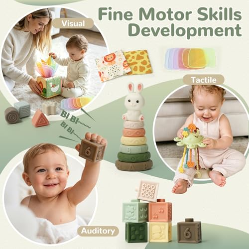 Image of Baby Toys for 6 to 12 Months, Montessori Toys for 6-8-9-12 Month Old | Shape Sorter, Baby Blocks, Learning Developmental Sensory Toys, Baby Tissue Box, Gifts for 6-36 Months Girls Boys Infant Toys