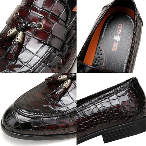 Mens Leather Tassel Shoes, Classic Formal Crocodile Printed Tassel Business Dress Shoes Party Loafers for Men3