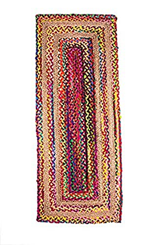 Image of Jute Braided Natural Hand Woven & Reversible Rug for Living Room Kitchen Entryway, Farmhouse Rustic Burlap Carpet Floor Mat (cottjuterect, 2X5-feet)