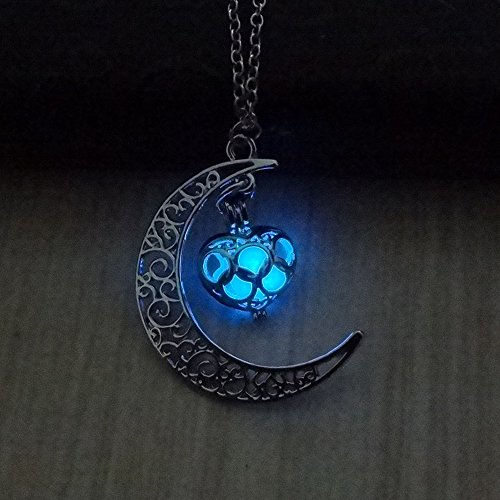 Aimimier Luminous Stone Necklace Moon Heart Pendant Necklace Halloween Fluorescent Necklace Glow in The Dark Accessories for Women3