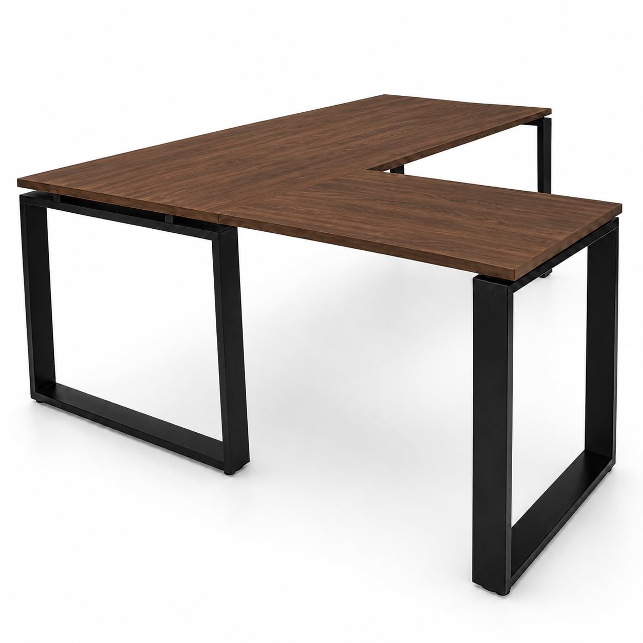 Escritorio en L Izquierda para Oficina. Mesa Esquinera con Estructura Metálica Negra. Mesa de Ordenador para Teletrabajo, Estudio y Gaming (140x80, Nogal)
