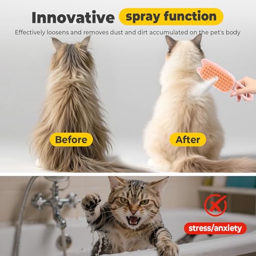 Image of Cat Steam Brush for Shedding, 4 in 1 Rechargeable Steam Brush for Cats and Dogs, Anti-Static, Massage, flea comb for cats& Pet Removal Hair Glove,Shedding & Combing All In One!(Pink)