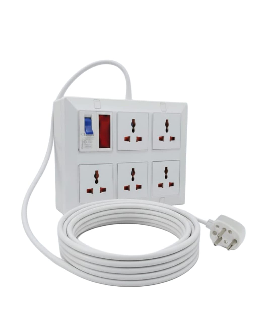 KRIJAS® Extension Board - Five(5) 6A Socket with Universal Safety Shutter Heavy Duty Plug & one(1) 32A MCB 6A 3 Pin Plug with Indicator | 1.5 sqmm 3 core Cable | White Color (4500W) (5 Meter)-image-23