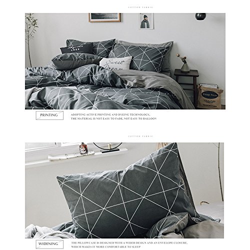 Highbuy SZ16006GREY02Q Premium Cotton Queen Bedding Sets Grey Duvet Cover Set Queen(1 Duvet Cover + 2 Pillowcases) For Boys Men Geometric Grid Duvet Cover Queen 3 Pieces Queen Bedding Collection,Lightweight thumb #4