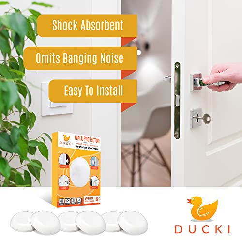 Ducki Wall Protectors - 6 Pack White - Self Adhesive, Reusable Solution For Stopping Wall Damage & Noise From Doors, Refrigerators & More In Your Home Or Office - Durable, Shock Absorbent & Discreet #TOP3