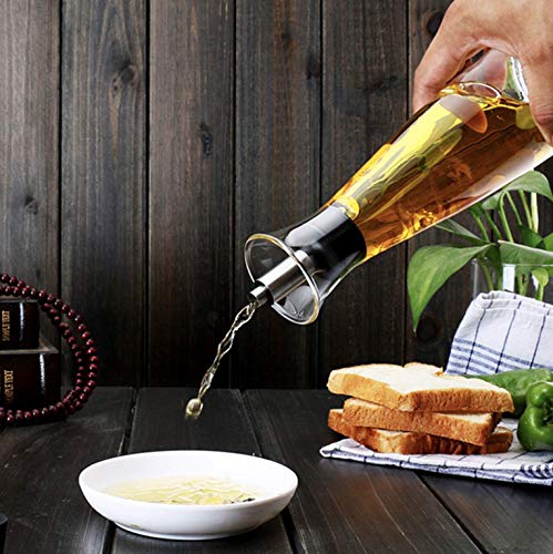 No Funnel Needed Olive Oil & Vinegar Dispenser Glass Cruet Bottle for Kitchen | Airtight Silicone Cap Keeps Oil Fresh Longer | 17 ounce cruet (Clear)