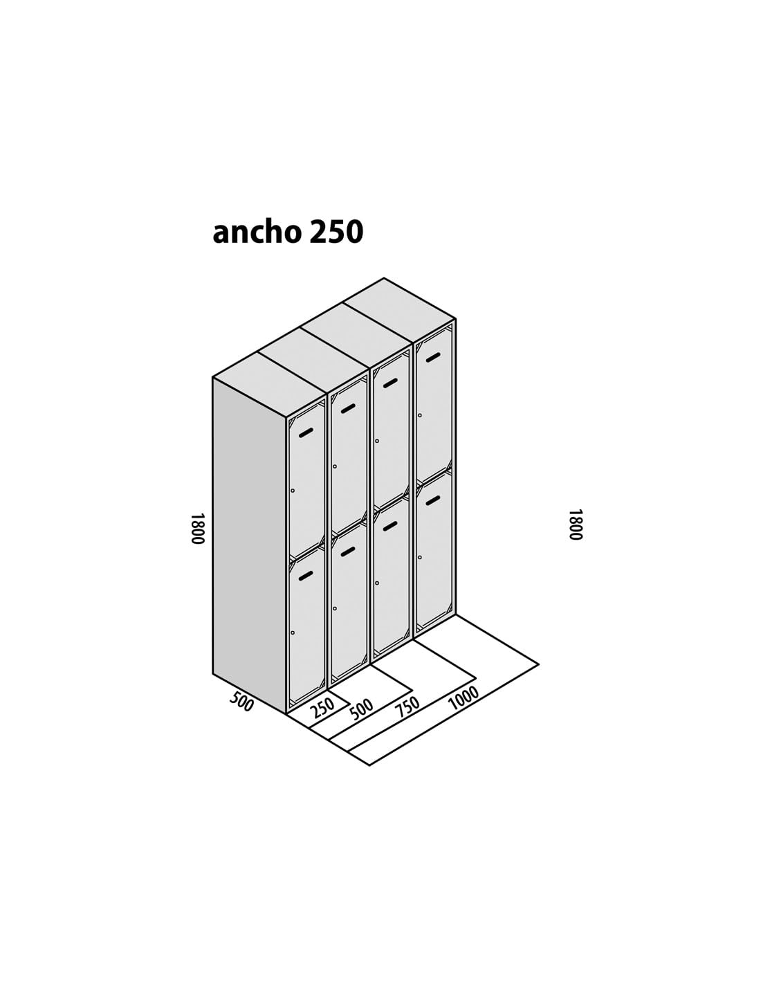 MAESTRO FERRETERO MF - Taquilla Montada de Vestuario Metálica BD 250-2 Puertas 2 Módulos Gris (500 x 1800 x 500 cm) Armario Metálico para Uso Profesional en Chapa Galvanizada