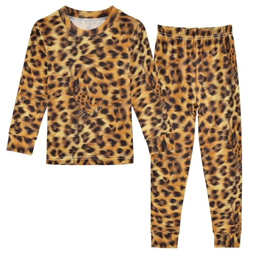 ALAZA Furry Cheetah Leopard Print Pajama Set Pijamas Para Niños Long Sleeve Sleepwear