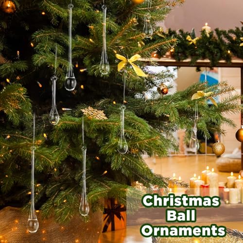 Image of 66 Pcs Clear Glass Teardrop Christmas Ornaments Crystal Raindrop Hanging Ornaments Crystal Chandelier Drop Pendant Icicles Decorations for Christmas in July Tree Party Supplies (4 Medium Size)