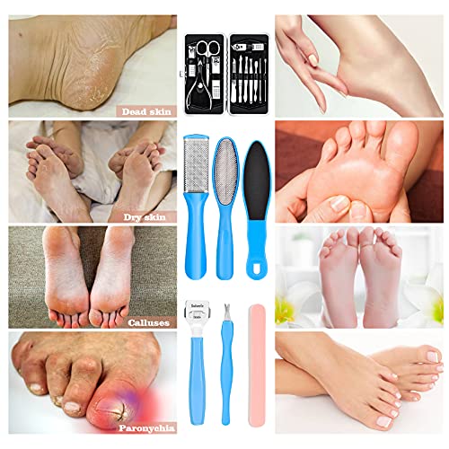 Pedicure Kits - Callus Remover for Feet, 23 in 1 Professional Manicure Set Pedicure Tools Stainless Steel Foot Care, Foot File Foot Rasp Dead Skin for Women Men Home Foot Spa Kit, Blue23