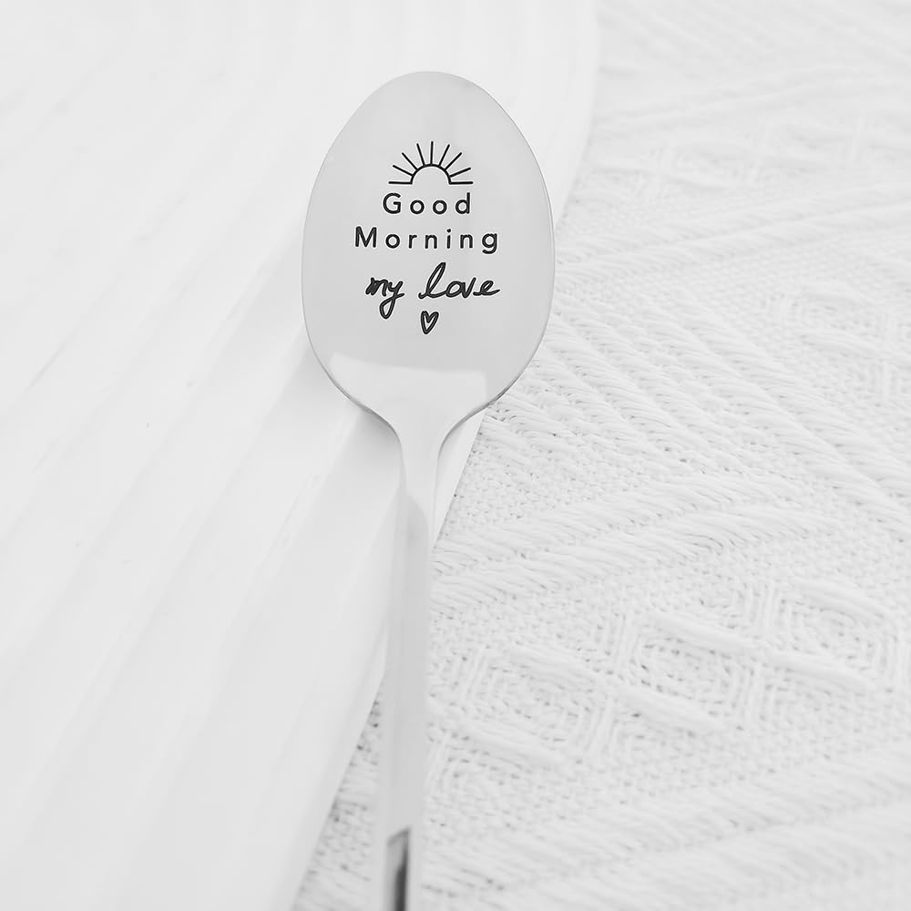 Anniversary Valentine's Day Gifts for Husband Wife Good Morning My Love Spoon for Boyfriend Girlfriend Birthday Christmas Gift for Couple Coffee Tea Spoon for Grandma Dad