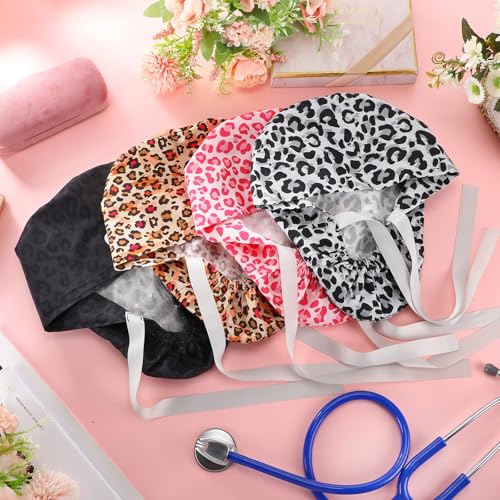 Image of Unittype 4 Pcs Nurse Caps for Women Nursing Working Caps with Button and Sweatband Adjustable Elastic Scrub Hats for Dentist