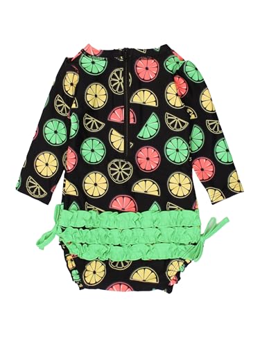 Image of RuffleButts Baby Girls UPF 50+ Sun Protection Floral Printed Long Sleeve One Piece Rash Guard Swimsuit with Zipper