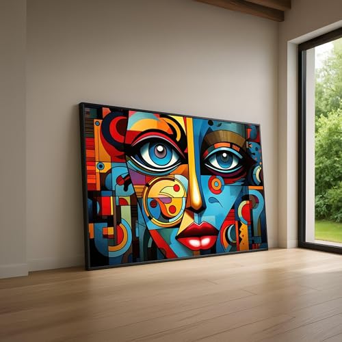 Art mural géométrique moderne pour salon portrait cubiste en toile