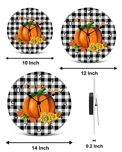 Loopop LPP-240719-SLXM09964CKACLOP Fall Wall Clock Thanksgiving Pumpkin Maple Leaf Clocks Pvc Silent Non-Ticking Battery Operated Black Plaid Checkered Round Clock thumb #5