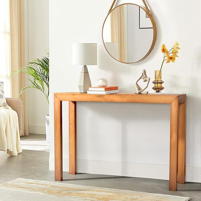 Image of Wooden Console Table Modern Solid Wood Entryway Table for Living Room, Hallway, or Office Slim Design | Light Brown | 116.8 x 30 x 80.8