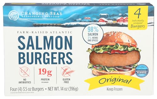 Changing Seas, Frozen, Original Norwegian Salmon Burger, 4 Count, 14 Ounce