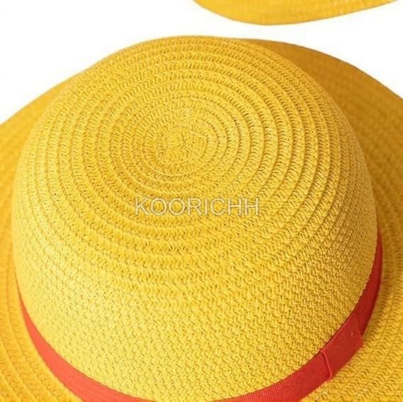Image of One Piece Luffy Straw Hat Replica | Monkey D. Luffy Anime Cosplay Hat | Premium Yellow Pirate Cap with Red Band | Anime Collectible Accessory for Fans, Costume Party & Gift