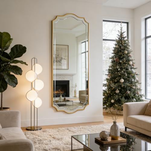 Image of POZINO 63 inchx24 inch Scalloped Full Length Mirror, Gold Elegant Decorative Mirror