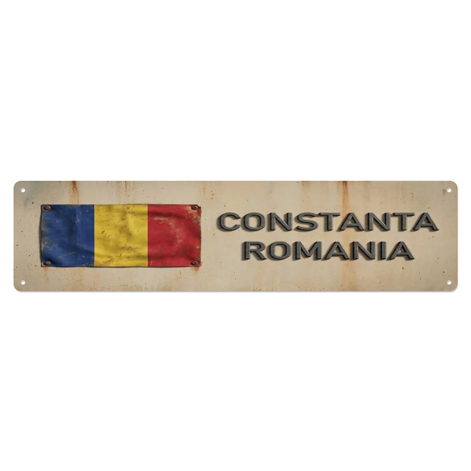 Vintage Constanta Romania Flag Decor Rustic Travel Metal Tin Sign