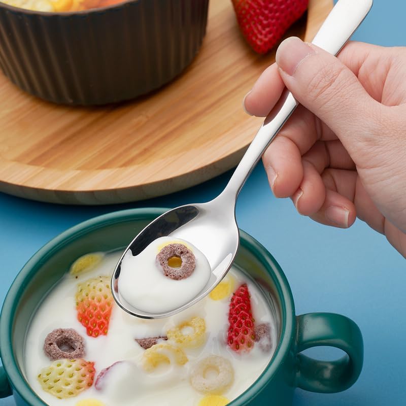 Silverware Flatware Set, 1/4/6/8/10/12 Pieces Long-handled 304 Stainless Steel Spoons, Thickened Flat-bottomed Spoons, Creative Household Spoons, Rice Spoons, Soup Spoons(10 Pieces)