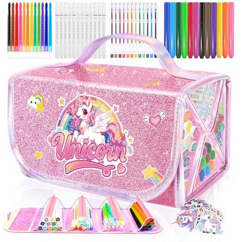 JYPS Unicornio Maletin Pinturas para Niña con Estuche, 70 Piezas Lavable Rotuladores para Colorear Juego de Pintura, Crayones, Acuarelas, Maletin de Colores Dibujo Juguetes Regalo Niños 3 4 5 6 7 años