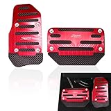 Crynod 2 PCS Car Alloy + Anti-Slip Rubber Strip Foot Pedal Kit, 5.12' x 3.54' Brake Pedal + 3.11' x 5.91' Accelerator Pedal, Retrofit Replacement Accessories, for Most Automatic Car Models (Red)