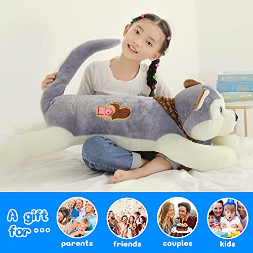 Dalmao 39.3 Inch Dog Wolf Stuffed Animals, Cuddly Husky Dog Plush Toys Puppy, Soft Plushies Large Kawaii Pillow, Big Plush Toy, Christmas, Birthday Party, For Kids, Pets,Girls #TOP4