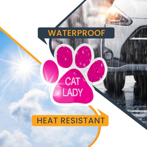 Image of Cat Lady Pink Pawprint Car Magnet 5 Inch 2 Pack, Dog Lover Gift, USA Made | Heavy duty magnetic decal for car, truck, SUV or fridge, full color UV printed