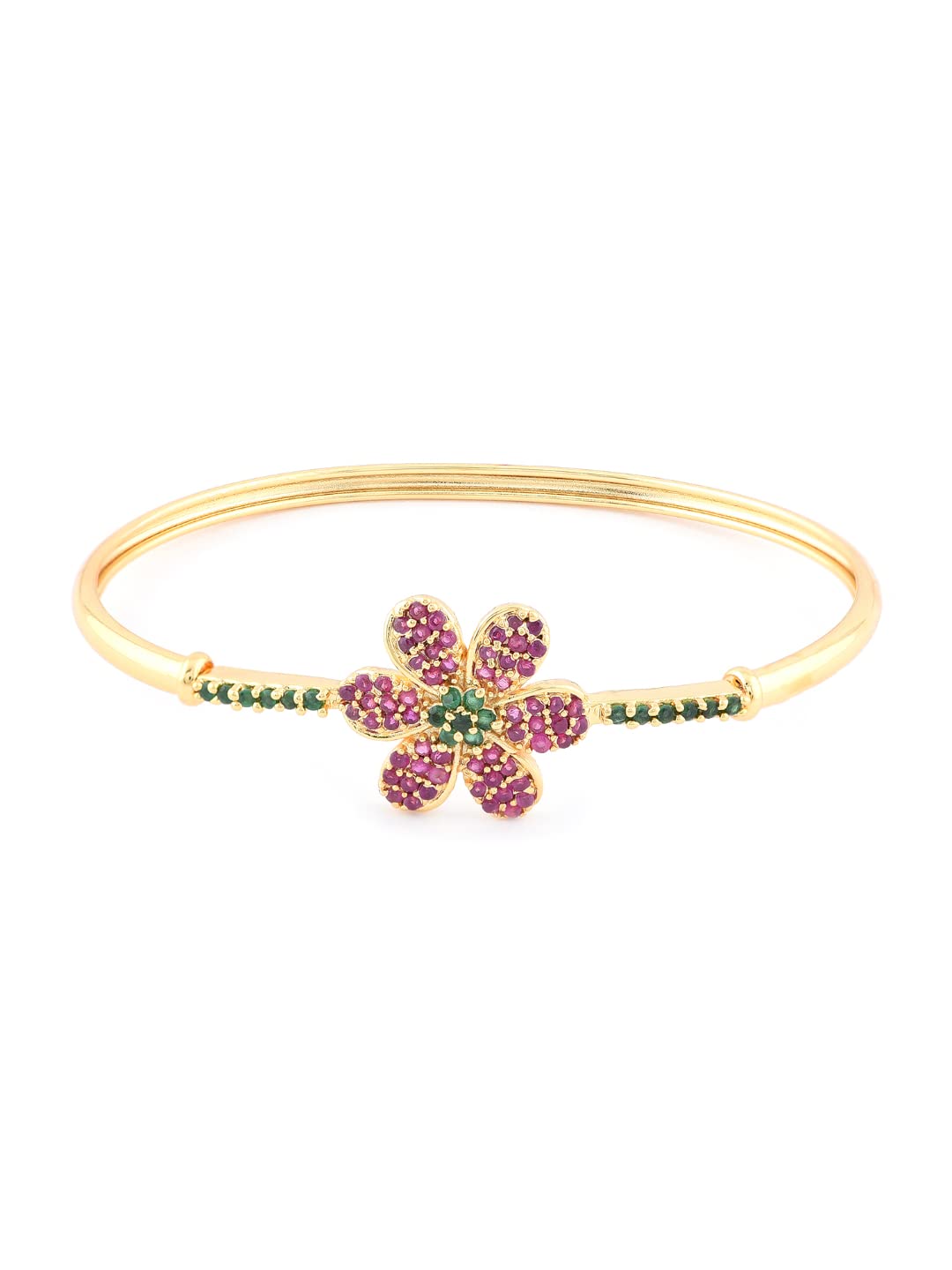ZAVERI PEARLS Dazzling Flower Shape Pink & Green Cubic Zirconia Kada For Women-ZPFK9476 (B084L95GFD) Amazon Price History, Amazon Price Tracker