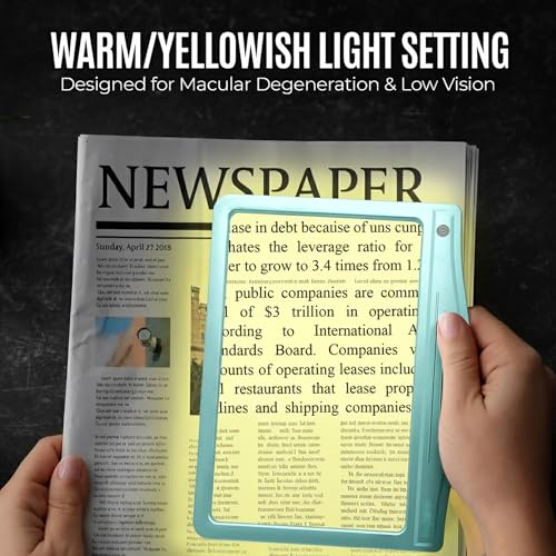 Image of MagniPros 5X Rechargeable Large Ultra Bright LED Page Magnifier with Anti-Glare Lens & 3 Color Light Modes, Relieve Eye Strain- Ideal for Reading Small Print, Low Vision, Seniors