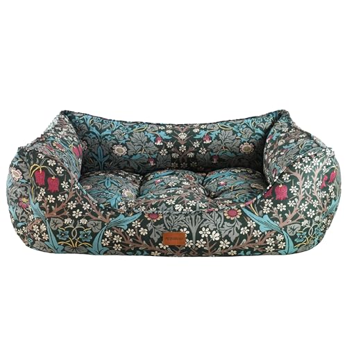 Rosewood x Morris & Co. Blackthorn Box Bed for Dogs, Large Dog Bed, Green, Padded Sides, Non-Slip Base, Washable, Luxury William Morris Print