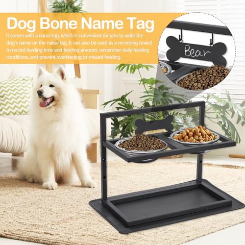 Hundenapf Erhöht, Futterstation Hund mit 2 Edelstahl Hundenäpfe Fressnapf Hund mit Auslaufsichere Matte 15°Neigung Hunde Napfset 3 Höhenverstellbar Schwarz 42x32x20.5cm