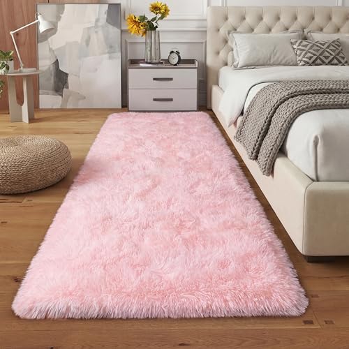 Tapete corredor rosa suave 2x6 pies peludo moderno miniatura 1