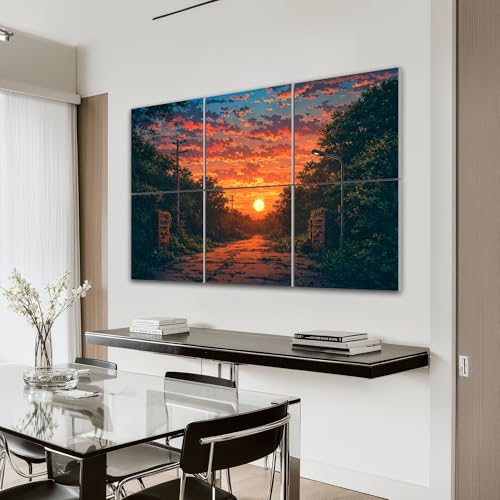 6 Paneles Acústicos Artísticos Pack Sunset Overgrown Road Greenery Líneas Eléctricas Verde Absorbentes de Sonido Auto adhesivos para Estudios de Grabación en Casa 72"x48" miniatura 7