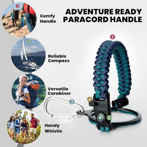 Image of RAYMYLO Insulated Water Bottle 24 oz, Triple Wall Vacuum Stainless Steel (Cold for 24Hrs, Hot for 12Hrs), Leak Proof & Non-BPA, Modern Water Flask Jug with Paracord Handle & Straw Spout Lids