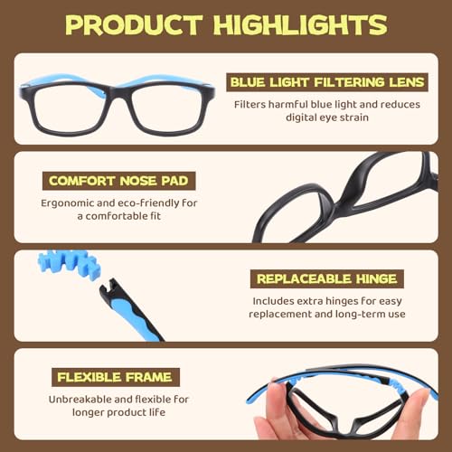 Image of Bluelight Kids Glasses, Unbreakable TR90 Frame for New Year Gifts - 360 Flexible, Lightweight & Safe Eyeglasses