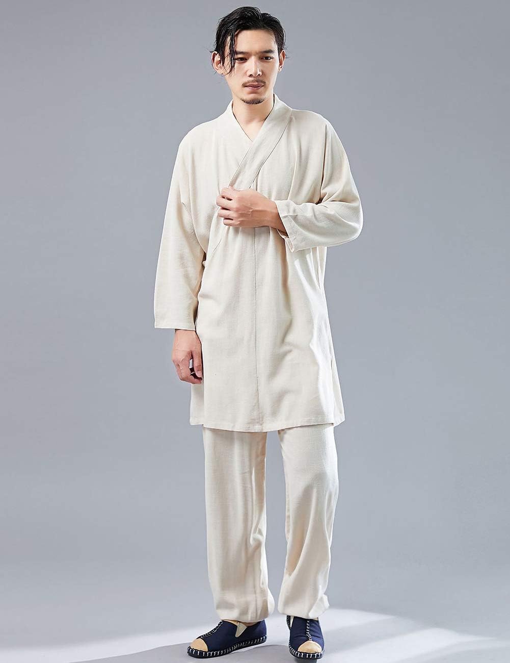 Men's Cotton Linen Hanfu Suit Monk Uniforms Kungfu Clothes Martial Arts Clothing Tai Chi Training Suit