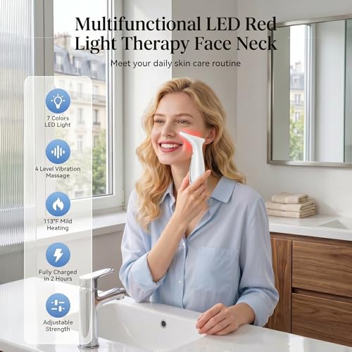 7-Color LED Red Light Therapy Face & Neck Massager - Anti-Aging Facial Sculptor with Heat, Vibration, Lifting, Firming, Timer for Visible Skin Tightening, Rechargeable At-Home Beauty Device - Image 5