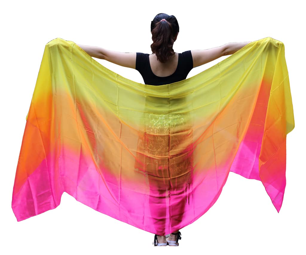 Winged Sirenny 3-Tone Flowy Luxury Bellydance Silk Scarf with Hand Rolled Edges, Lightweight Liquid Oriental Dance Veil