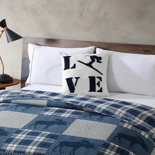 Image of Eddie Bauer - Decorative Pillow, Textured Square Throw Pillow with Zipper Closure & Loop Embroidery, Home Decor for Couch or Bed (Love Ski Blue, 20 inch x 20 inch)