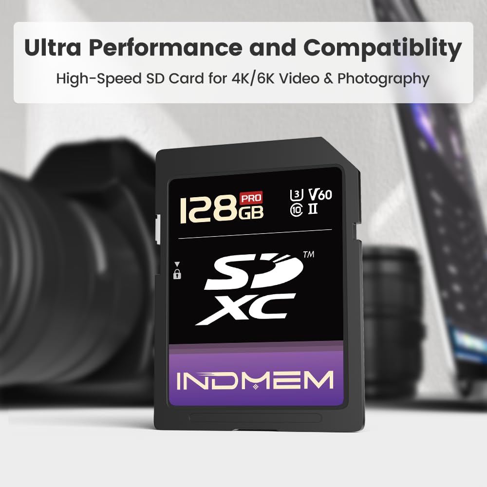 Tarjeta SD de 128 GB UHS-I V60 U3 SDXC, lectura de alta velocidad de hasta 280 MB/s, tarjetas de memoria V60 para cámara profesional de video 4K/6K