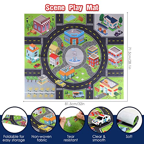 Pull Back Car Set For Kids,Vehicle Playset For Toddlers,Kids Play Mini Cars With City Theme Play Mat And Road Signs,Plastic Police Cars And Trucks,Model Car Toys For Baby Boys And Girls Gifts #TOP3