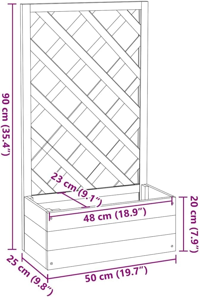 vidaXL Садовый горшок с решеткой серый 50x25x90 см еловое дерево